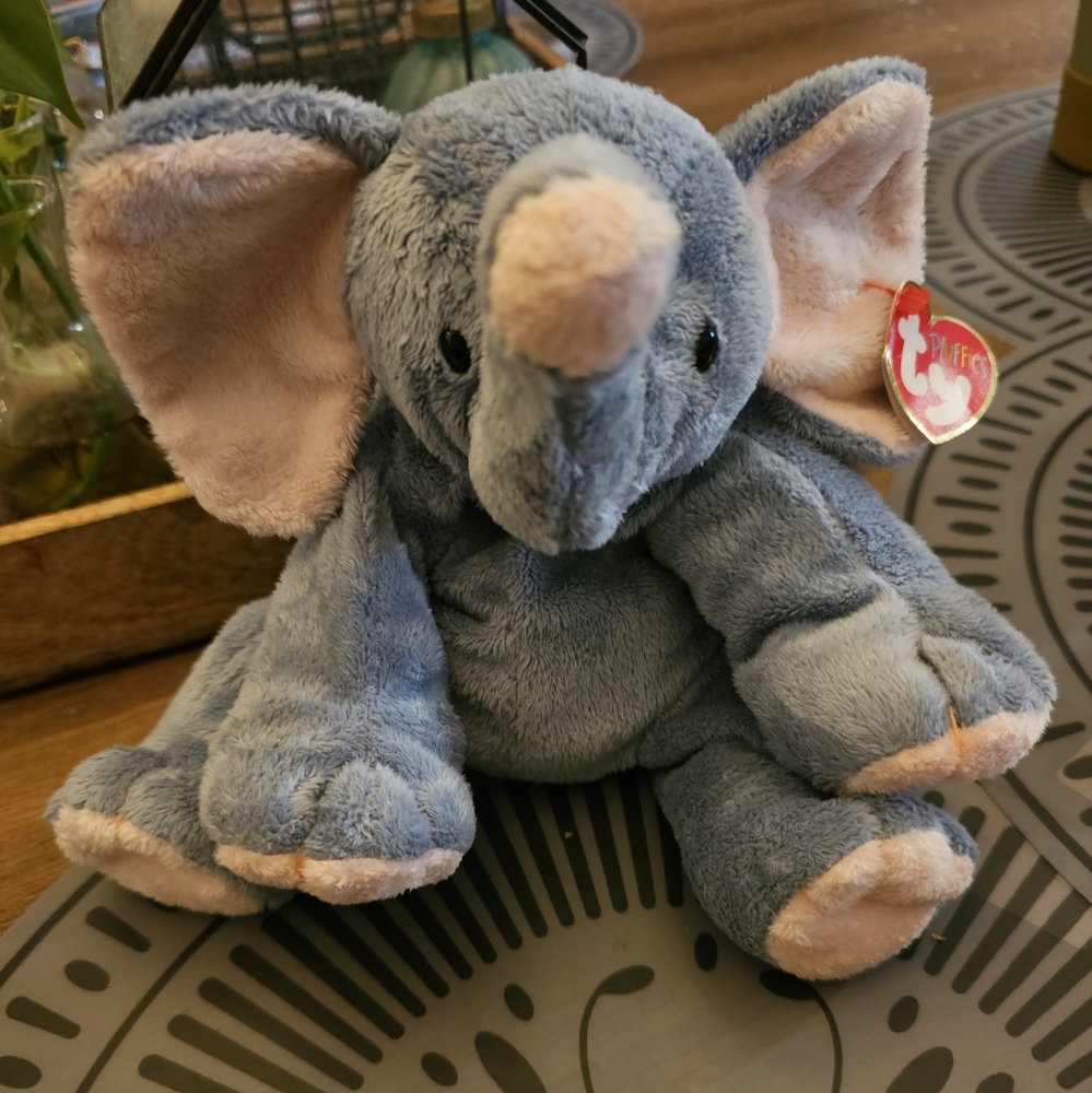 TY Tylux Pluffies Winks the Elephant Tag Beanie Y2k Plush 2002 Floppy Vtg Gray